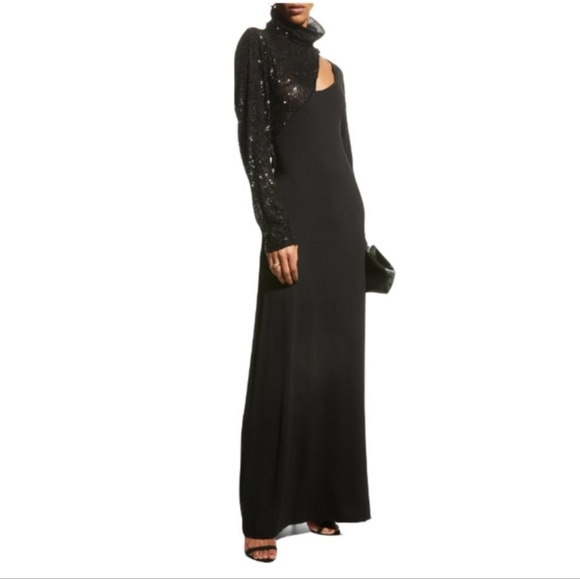 IN THE MOOD FOR LOVE Dunaway Black Sequined Open-Back Turtleneck Formal … - Picture 4 of 11
